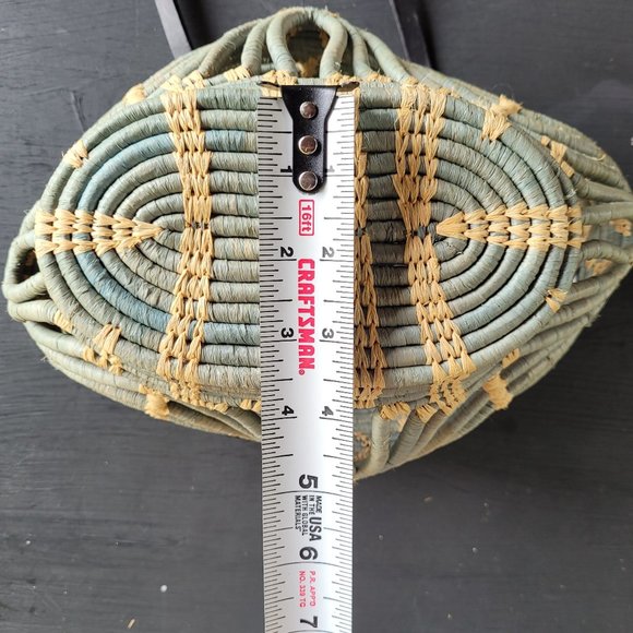 Sans-Arcidet Collection Designer Turquoise and Tan Raffia Woven Basket Bag - Picture 13 of 16